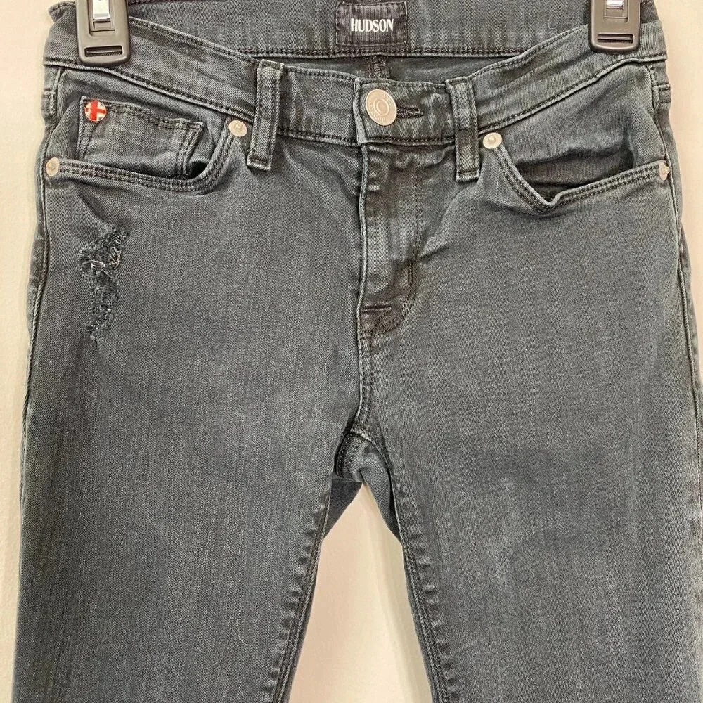 Hudson Womens 25 Krista Low-Rise Super Skinny Ankle Distressed Denim Jeans Black - Picture 7 of 16